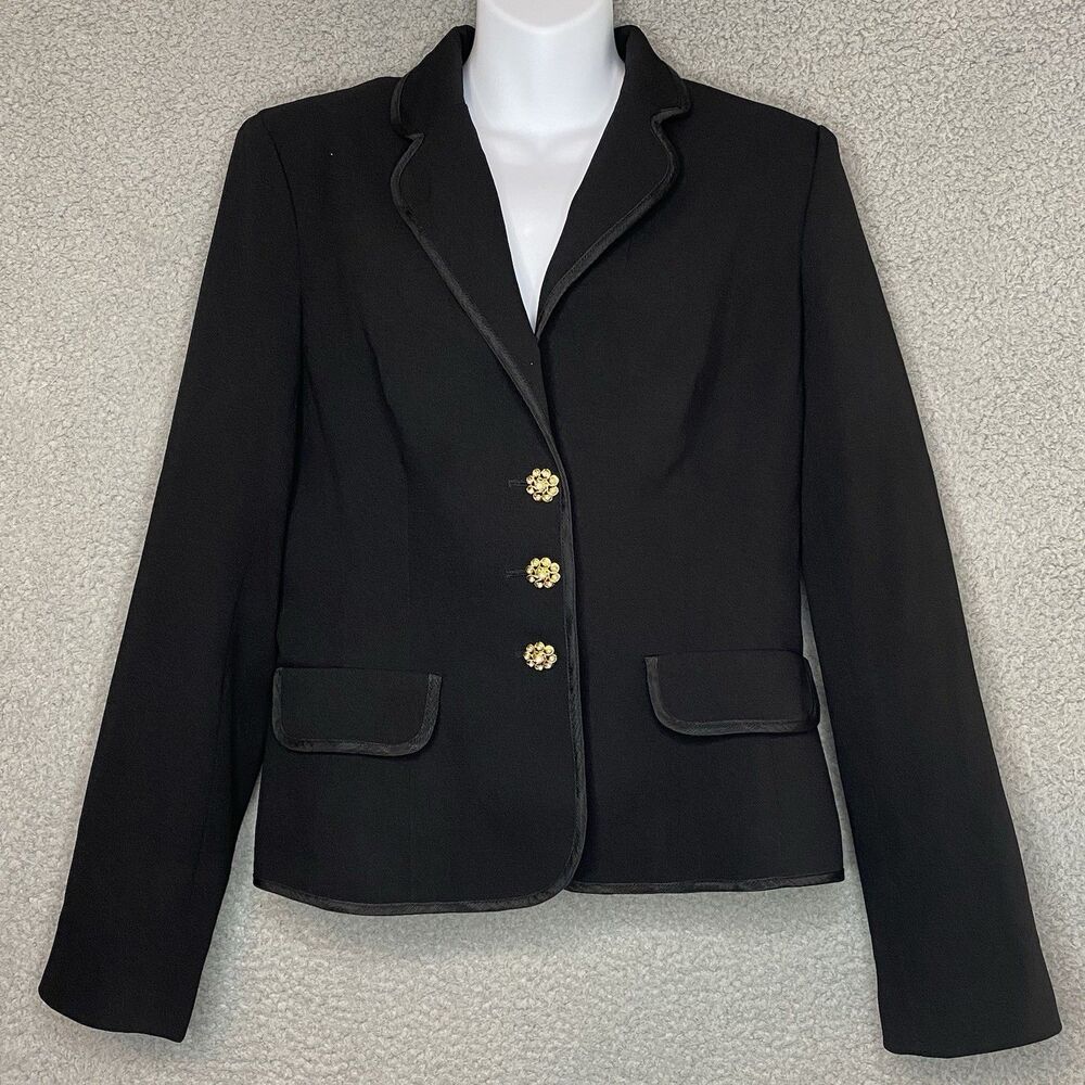 Vintage Lillie Rubin 3 Gold & Pearl button Black jacket Classy Regal Size 10